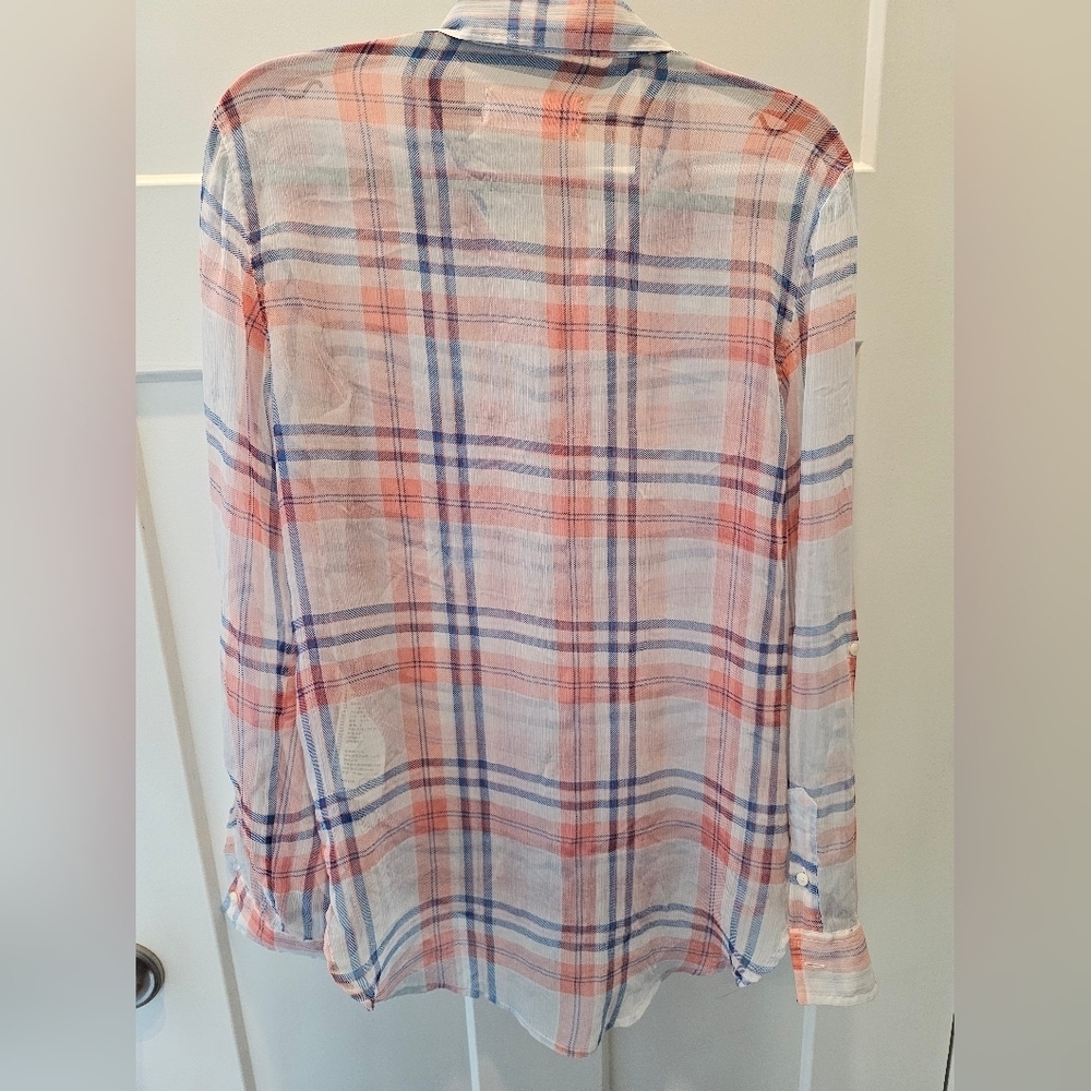 Abercrombie & Fitch Sheer Plaid Button Down Shirt Size Small - Picture 5 of 11